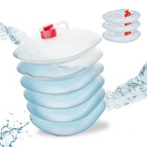 Jerricans carrés pliants en lot de 4, contenant à eau, robinet, sans bpa, 10 Litres, rouge/transparent - Relaxdays