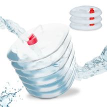 Jerricans carrés pliants en lot de 4, contenant à eau, robinet, sans bpa, 15 Litres, rouge/transparent - Relaxdays