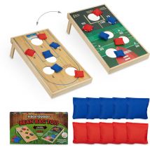 Relaxdays - Jeu de lancer Cornhole, dimensions : 18 x 29 x 58 cm, 10 sacs à lancer, intérieur et extérieur. multicolore