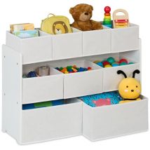 Kinderregal mit 9 Stoffboxen, HxBxT: 60 x 92 x 30 cm, Spielzeugschrank Kinderzimmer, Kinderkommode, weiß - Relaxdays