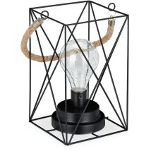 Lampe de table vintage, grillage avec ampoule led, blanc chaud, fonctionnant à la batterie, fil de fer, noire - Relaxdays