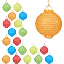 Lampion chinois led abat-jour papier lanterne boule 20 cm rond décoration set de 20 à piles, coloré