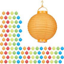 Relaxdays - Lampion chinois led abat-jour papier lanterne boule 20 cm rond décoration set de 100 à piles, coloré