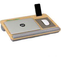 Laptopkissen, Bambus, Handgelenkauflage, Mauspad, hbt 10x55,5x36 cm, Laptopablage, Laptopunterlage, natur/grau - Relaxdays