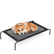 Relaxdays Lit surélevé pour chiens, matelas pour chien jusqu’à 35 kg, HLP: 19x111x65 cm, transat extérieur, jardin, noir
