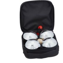 Relaxdays - Lot de 4 boules de pétanque métalliques, avec cochonnet et mètre, sacoche, jeu en extérieur, argenté et noir