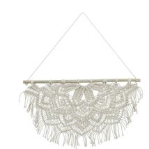 Macramé mural, fait à la main, Style Boho, Décoration murale, HxL : 65 x 60,5 cm, coton, bois, couleur crème - Relaxdays