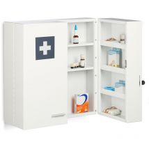 Medicine Cabinet, Lockable, 11 Compartments, Steel, HxWxD: 53 x 53 x 21.5 cm, Double Door, First Aid, White - Relaxdays