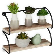 Relaxdays - Wall-Mounted Shelf, Industrial Style, 2 Tiers, Metal & Wood Look, Decorative, hwd: 17x22x7 cm, Black/Natural