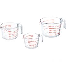 Messbecher Set, 3-teilig, Glasmessbecher 250 ml, 500 ml, 1l, hitzebeständig, mikrowellengeeignet, transparent - Relaxdays