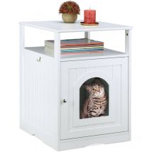 Meuble chat, large entrée, avec étagère, trous d'aération sur face arrière, HLP 64 x 48 x 53 cm, grotte, blanc - Relaxdays