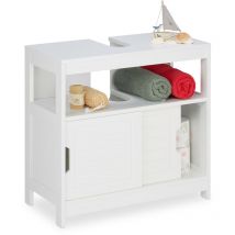Relaxdays - Meuble Dessous de Lavabo, 2 compartiments, portes coulissantes, Espace Siphon, 60,5x60x30cm, blanc