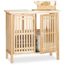 Relaxdays - Meuble dessous de lavabo en noyer salle de bain rangement armoire porte, nature