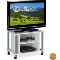 Meuble tv sur roues, compartiments, étagère pour téléviseur, Buffet à roues pour téléviseur, HxlxP 45x60x40cm - Relaxdays