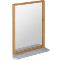 Relaxdays - Miroir mural tablette, Glace décorative bois rectangulaire, entrée salle de bains, bambou & mdf, nature/gris