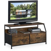 Relaxdays - Mobile per tv, Design Industriale, hlp: 48,5x93x41,5 cm, Mobiletto Porta Televisore, 2 Cassetti, Marrone Nero