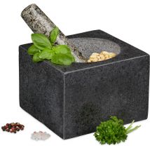 Relaxdays - Mortier et pilon, en granit, poli, longue vie, épices et herbes, 500 ml de volume, broyeur lxP 14,5 x 14,5 cm