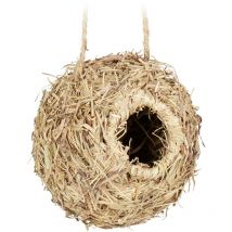 Bird Nest, For Hanging, Cages, Small Animals, Woven, h x w x d: 10 x 10 x 10 cm, Straw, Natural - Relaxdays