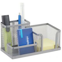 Organiseur de bureau porte-stylos porte-cartes de visite bloc-note maille métal HxlxP: 10x18,5x9,5cm, argent - Relaxdays