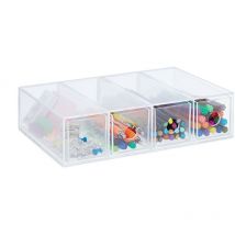 Relaxdays - Organizer Portaoggetti da Scrivania, 4 Cassetti Salvaspazio, Orizzontale e Verticale, 6x25x17,5cm, Trasparente