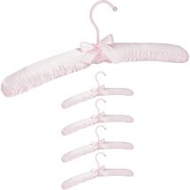 Relaxdays - Pack de 5 Perchas Forradas de Raso con Lazo Decorativo, Giratorias, Madera-Tela-Metal, 38 cm de ancho, Rosa