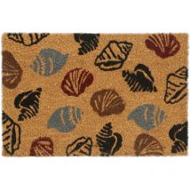Relaxdays - Paillasson coco, tapis de porte avec motif de coquillages, 40x60cm, intérieur, extérieur, antidérapant, nature