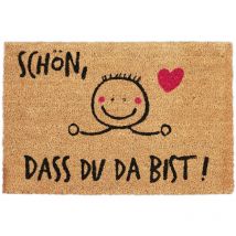 Relaxdays Paillasson fibre de coco Schön dass du da bist 40x60 cm tapis d’entrée extérieur antidérapant PVC, nature/noir