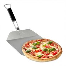 Pizza Shovel, Long Wooden Handle, Professional Oven Accessory, Stainless Steel, 29 x 29 cm, Silver/Brown - Relaxdays