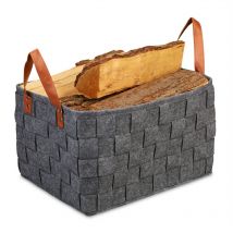 Panier de rangement feutre, pliable, boîte pour rangement avec anses, HxlxP 26 x 40 x 30 cm, gris foncé. - Relaxdays