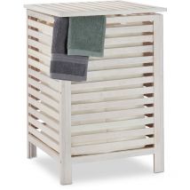 Relaxdays - Panier à linge en noyer, corbeille à vêtements avec couvercle, 52 l, vintage, sac amovible, blanc