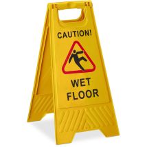 Relaxdays - panneau sol glissant, anglais, Caution Wet Floor, texte sur les deux côtés, chevalet attention, pliant, jaune
