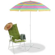 Parasol de plage rayé, hauteur réglable, Parasol de jardin, protection uv 50+, h x p 210 x 170 cm, multicolore - Relaxdays