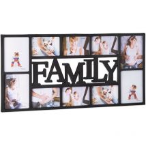 Picture Frame Family, Photo Frame for 10 Pictures, Hanging Collage, hwd: 36.5 x 72 x 2 cm, Black - Relaxdays