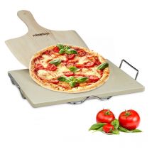 Relaxdays - Pierre à pizza 1,5 cm spatule bois flammeküche HxlxP: 7 x 43 x 31,5 cm, nature