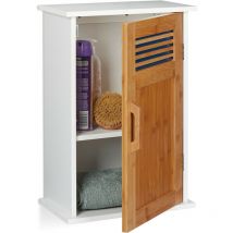 Relaxdays - Placard Armoire Salle de Bain wc Suspendu mdf Bambou 1 Porte 2 Compartiments 51,5 x 35 x 20 cm, Blanc-Nature