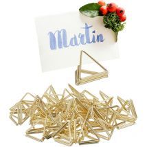 Place Card Holder, 48x Set, Triangle Shape, Table Stand, Seat Marker, Wedding Decor, Metal, Menu, Number, Gold - Relaxdays