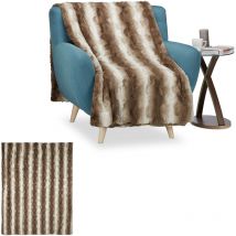 2x Plaids fausse fourrure, couverture moelleuse pour le canapé, couvre-lit pratique, taille 150 x 200 cm, brun