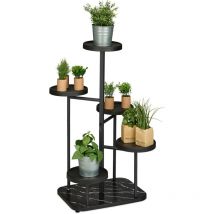 Relaxdays Plant Stand with 5 Tiers, Shelves for Flower Pots & Herbs, Metal Houseplant Rack, HWD: 80x47x47 cm, Black