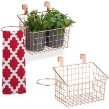 Relaxdays - Set, 2 Hanging Baskets, Lattice Storage for Cupboard Door, Kitchen & Bathroom, Metal, 22.5 x 38 x 20cm, Copper