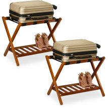 Relaxdays - Porte-bagages pliables, lot de 2, bois, h x l x p : 54 x 66 x 45 cm, 2 étagères, rangement pour hôtel, nature