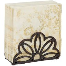 Porte-serviettes de table, serviettes 33x33cm cm, stable motifs fleurs, fonte de fer, range-serviettes, gris - Relaxdays
