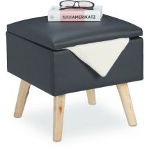 Relaxdays - Ottoman with Storage Space, Imitation Leather Footstool, 40x40x40 cm, with Lid, Upholstered Seat, Dark Grey