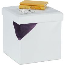 Pouf de rangement, tabouret pliable, rembourré, similicuir, 40 litres, cube, HxLxP 38 x 37 x 37 cm, blanc - Relaxdays