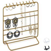 Relaxdays - Présentoir à bijoux, boucles d'oreille, bracelets, rangement, organisateur, 21 x 20 x 10 cm, doré