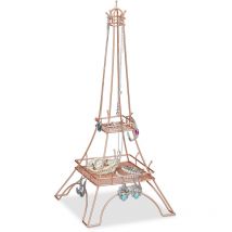 Relaxdays - Présentoir à bijoux tour Eiffel, colliers, bagues et bracelets, métal, HxLxP 47 x 21 x 21 cm, rose doré