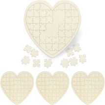 Relaxdays - Puzzle coeur xxl, lot de 4, livres invités mariage, baptêmes et anniversaires, 49 morceaux , bois, LxP 45x45cm, nature