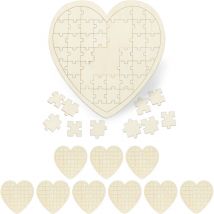 Relaxdays - Puzzle coeur xxl, lot de 10, livres invités mariage, baptêmes et anniversaires, 49 morceaux , bois, LxP 45x45cm, nature