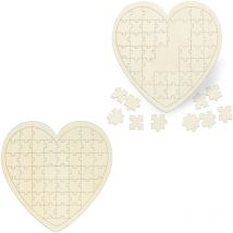 Puzzle coeur XXL, lot de 2, livres invités mariage, baptêmes et anniversaires, 49 morceaux , bois, LxP 45x45cm, nature