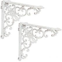Relaxdays Équerre étagère murale, lot de 2, ancien, support en fonte de fer, ornements baroques, vintage, blanc