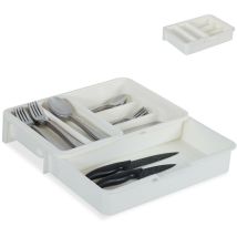 Range couverts ,7 casiers, extensible couvert et ustensiles de cuisine, plastique, HlP 6 x 23,5x31,5cm blanc - Relaxdays